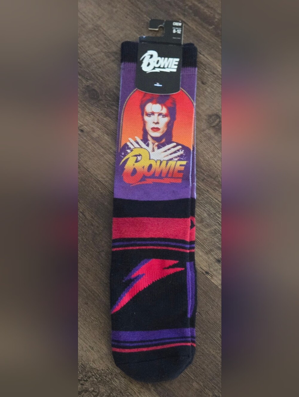 Bowie Graphic Purple & Red Crew Socks - Novelty Socks